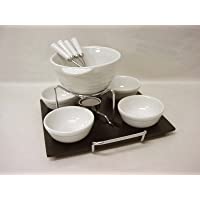 Desconocido Fondue Porcelana Chocolate Queso Carne Base 4 Cuencos Redonda Blanco 400ML + 120ML